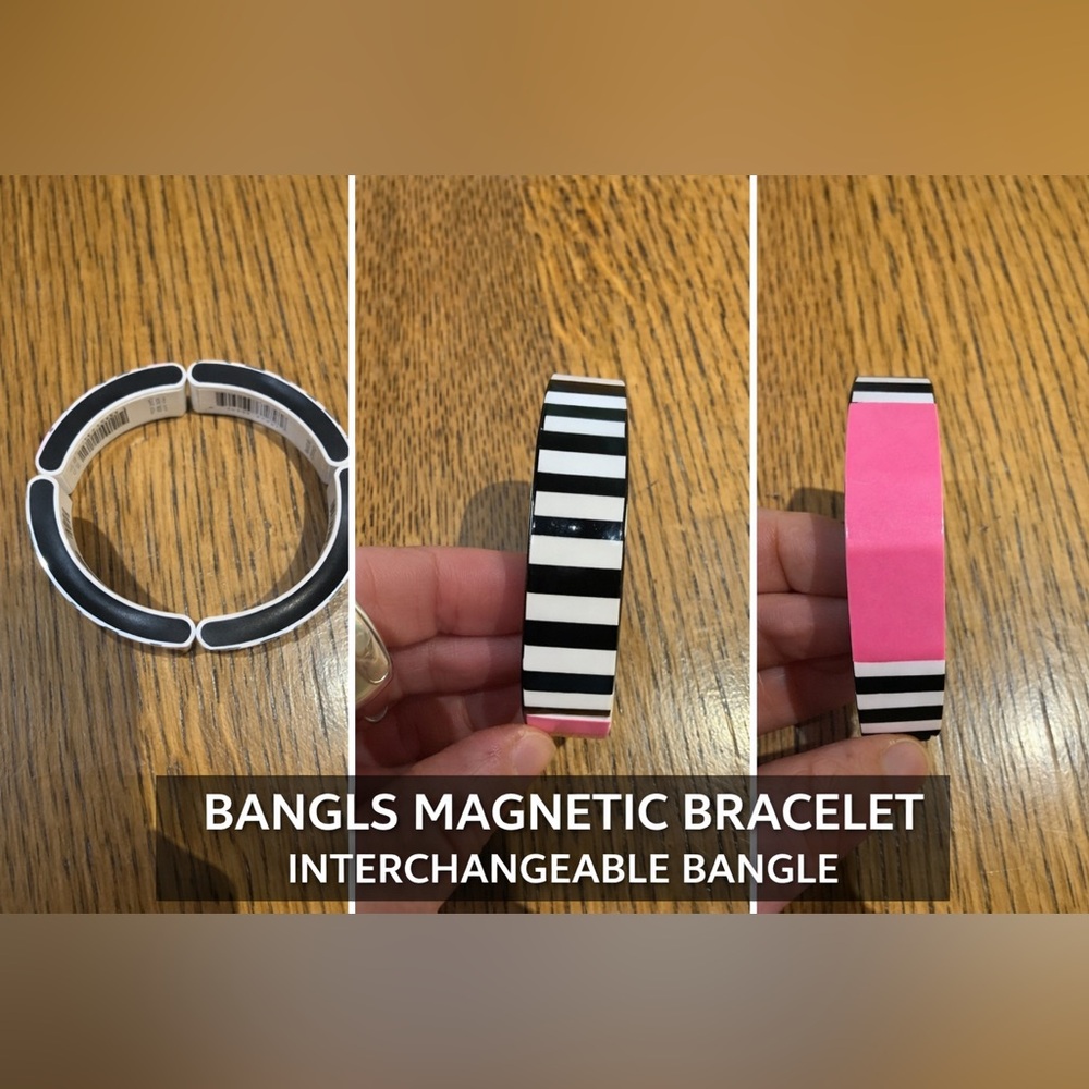 BANGLS Magnetic Interchangeable Bracelet Black White Stripe Pink Modular Bangle